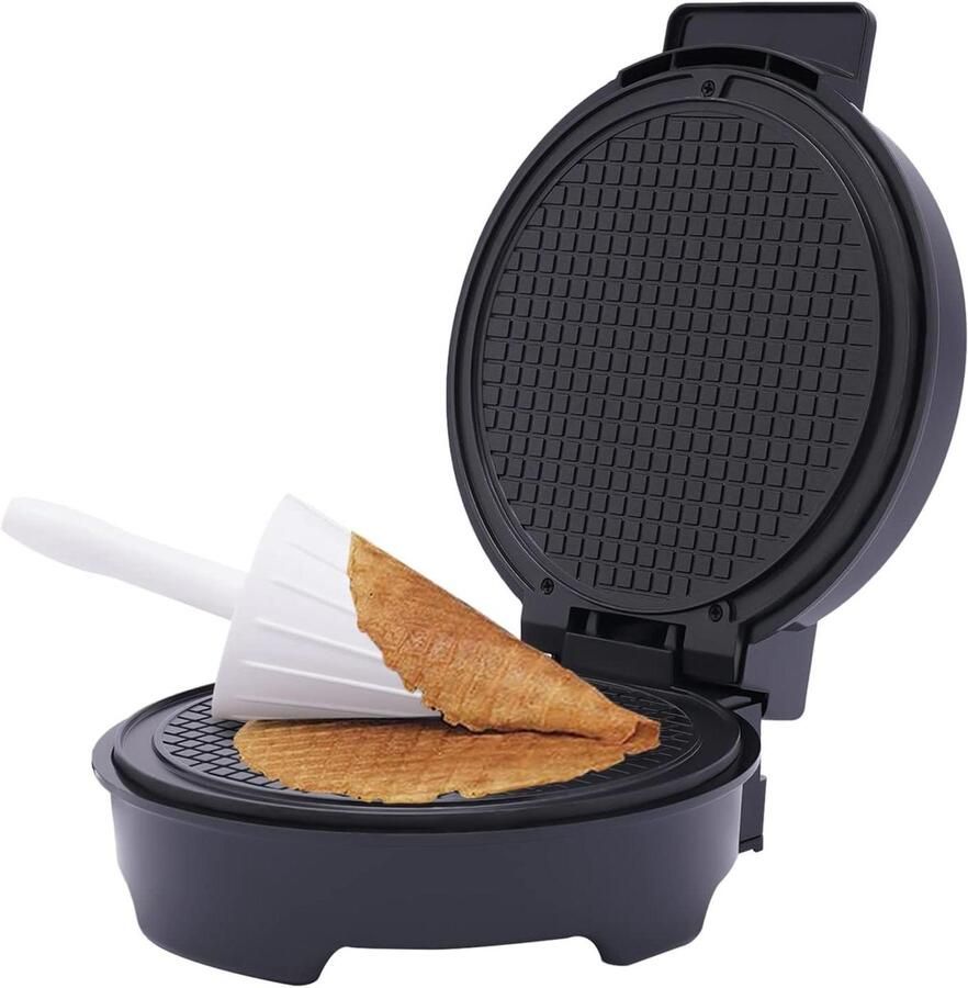 Wafelijzer met Hoornvorm IJshoorntjes Maker Desserts Maken Dubbele Antiaanbaklaag 1200 Watt Zwart