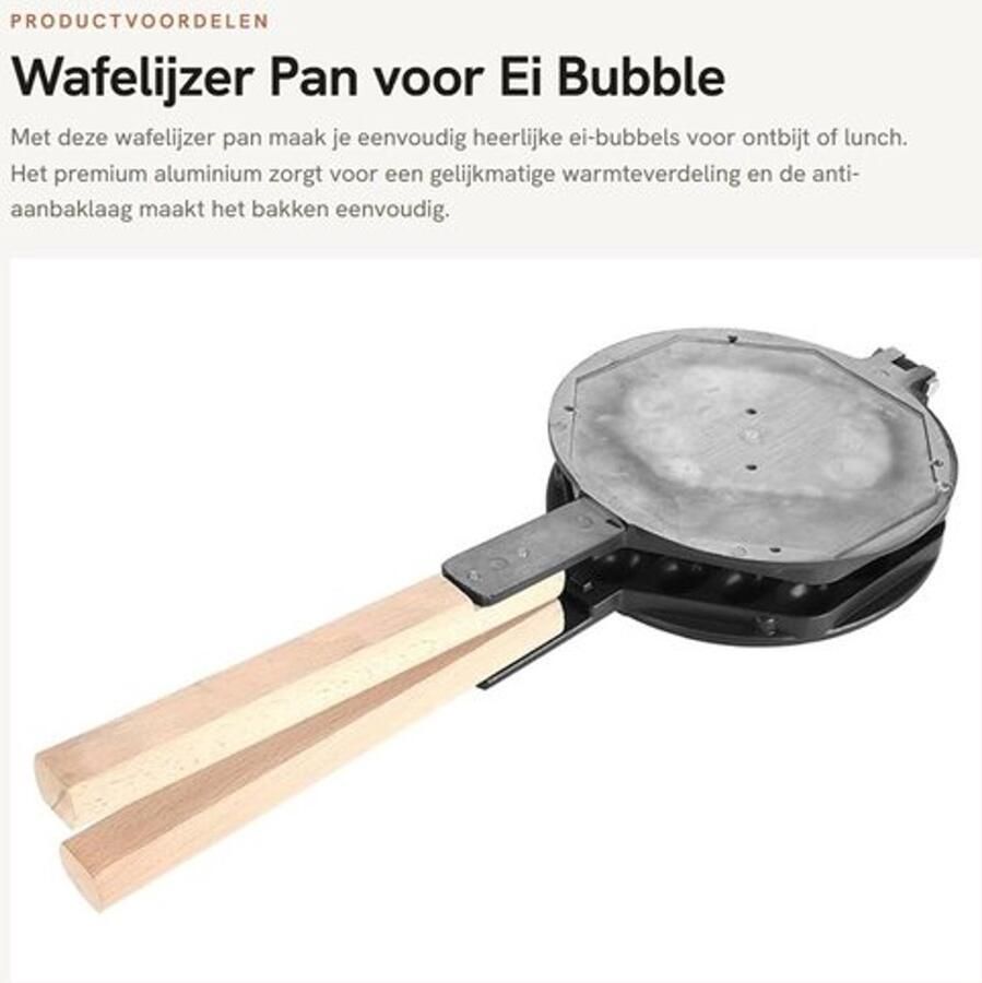 Wafelijzer met Houten Handvat Anti-aanbak Wafelvorm Premium Aluminium Eenvoudig te Gebruiken Geschikt voor Ontbijt Lunch Makkelijk Schoon te Maken Bakplaat