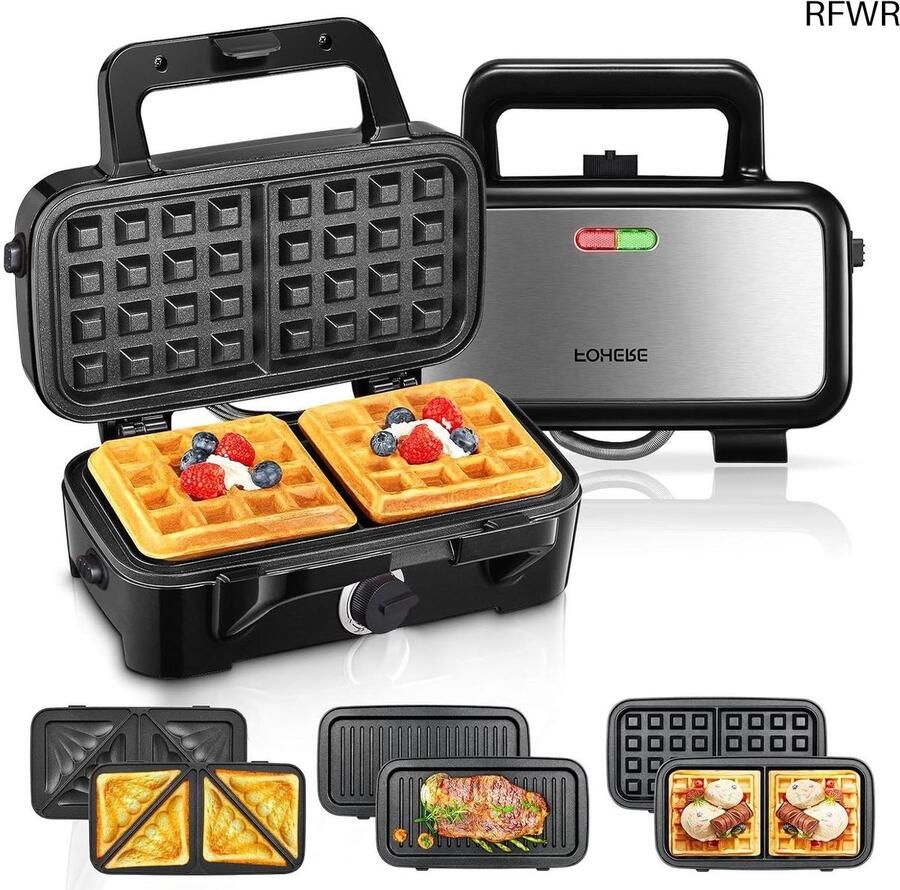 Wafelijzer met Verwisselbare Platen Tosti Apparaat Contact Grill Keuken