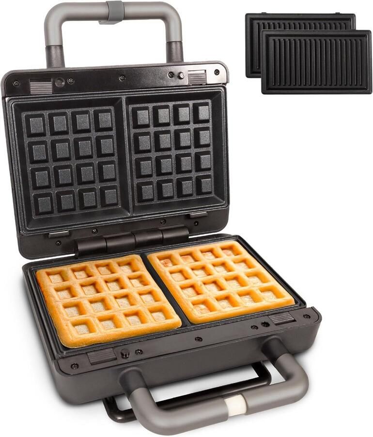 Wafel Sandwichmaker 2-in-1 Apparaat Lekkere Snacks Maken Afneembare Platen 800 Watt Mat Zwart