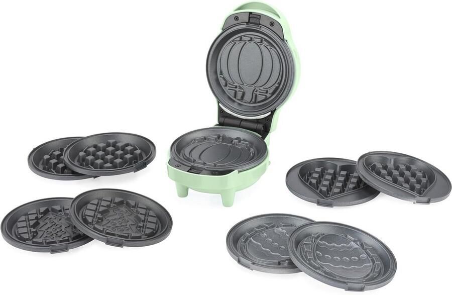 Mini Wafelmaker Apparaat Bakplaten Thematisch Bakken 5 Verwisselbare Platen 17.8 x 13.9 cm Groen