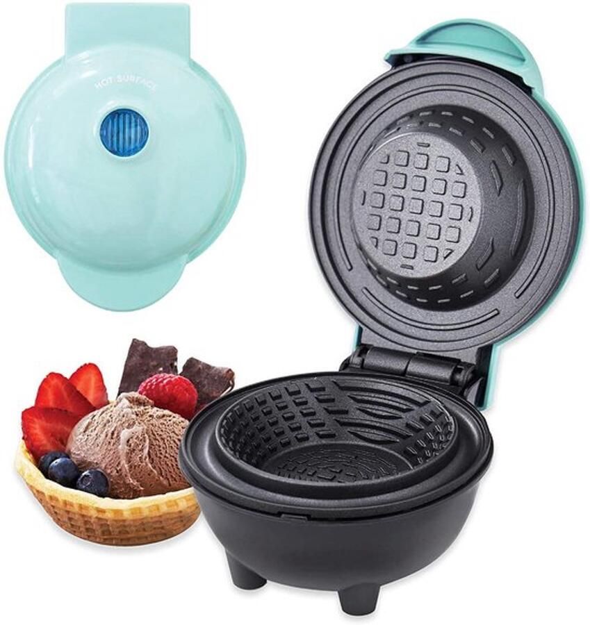 Wafelijzer Mini Wafelkom Maker 350W 110 220V voor Ontbijt Dessert en Wafelkommen 19 x 12 x 17 cm Groen