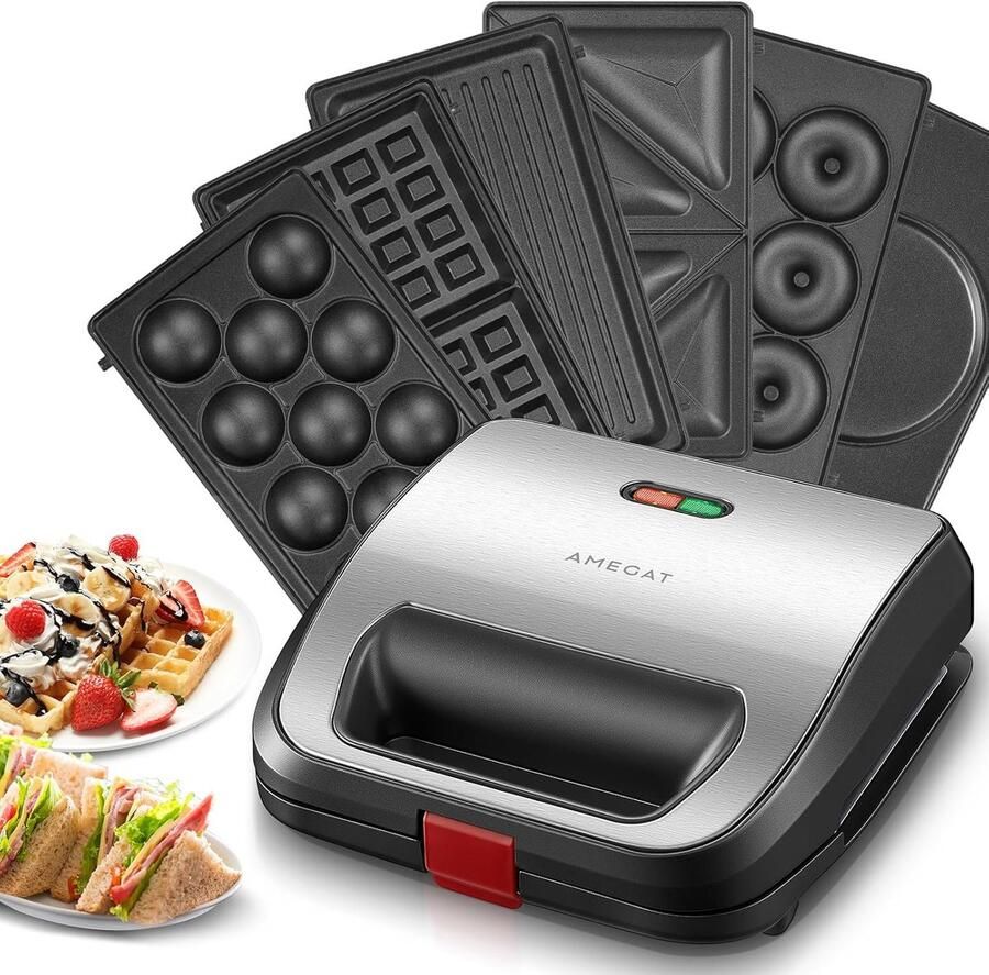 Wafelijzer Multifunctioneel Contactgrill Panini Snelle Maaltijden Zes Bakplaten 750 Watt Staal