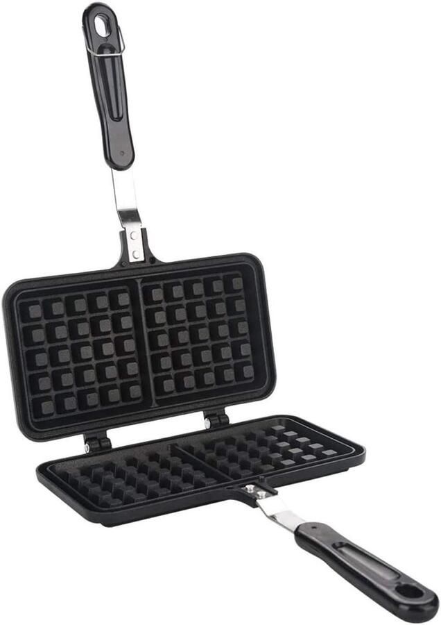 Wafelijzer Pan Apparaat Koekjes Lekkere Wafels Maken Dubbelzijdig Bakken 46x26.5cm Zwart
