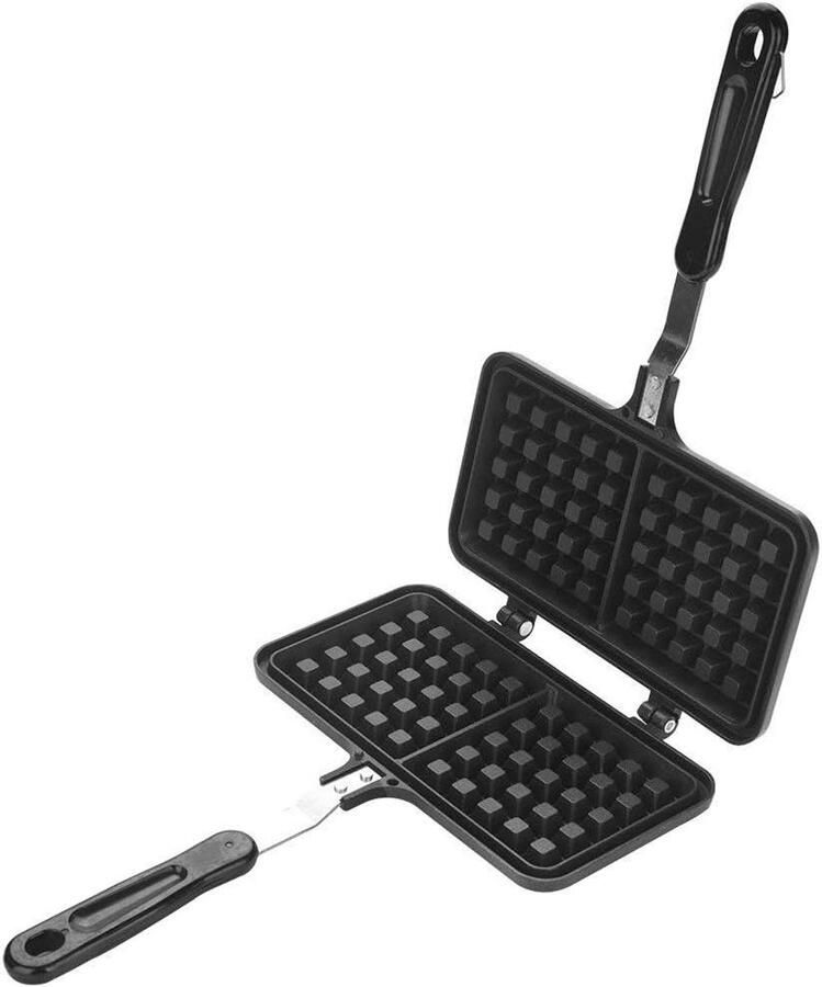 Wafelijzer Pan Bakvorm Keuken Lekkere Wafels Maken Dubbele Kop 33.5 x 21.5 cm Zwart