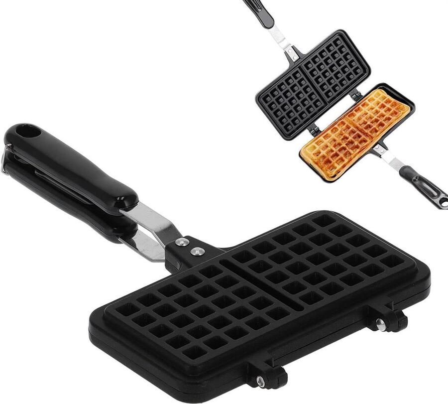 Wafelijzer Pan Bakvorm Wafels Lekkere Wafels Maken Dubbelzijdig Non-stick 32cm Lengte Zwart