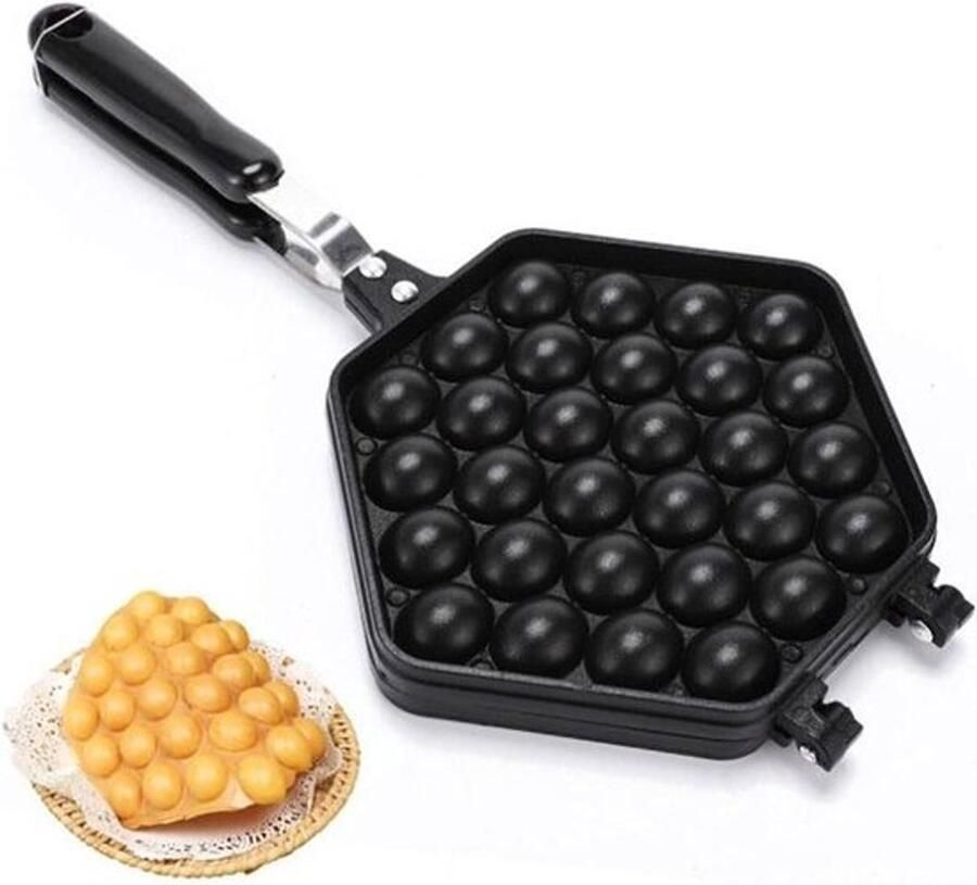 Wafelijzer Pan Ei Puff Maker Thuis Keuken Gebruik Antiaanbaklaag 40x21cm Zwart