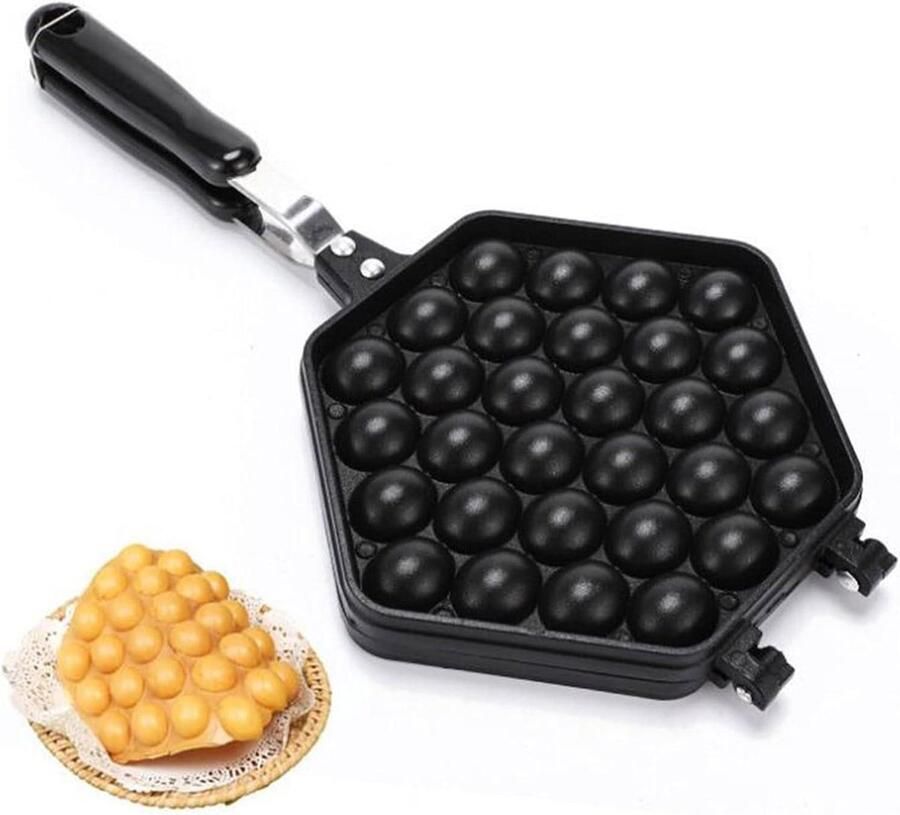Wafelijzer Pan Ei Puff Maker Thuis Keuken Gebruik Antiaanbaklaag 40x21cm Zwart
