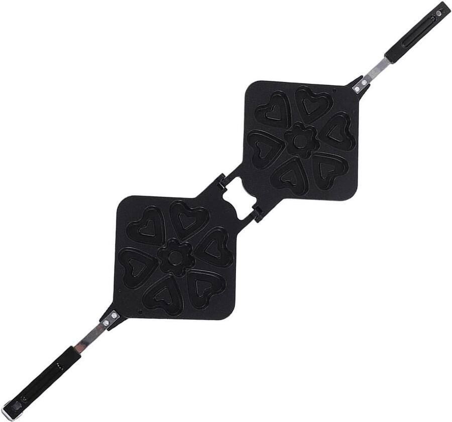 Wafelijzer Pan Wafelvorm Hart Ontbijt Maken Dubbelzijdig Koken 44x23x3.5 cm Grijs