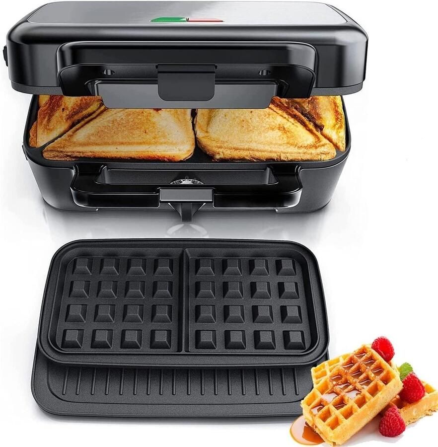 Wafelijzer Panini Maker Apparaat Lekkere Snacks Maken 5 Snelheden Instelbaar 29 x 23 cm Zwart