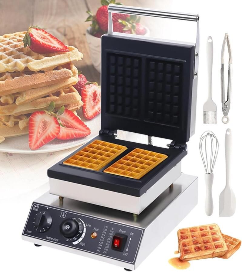 Wafelijzer Rechthoekig Bakplaat Wafels Ontbijt Maken Dubbele Verwarming 2-4-6 Stuks Zilver