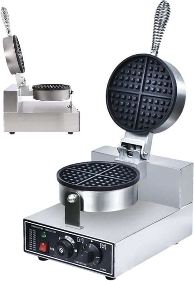 Wafelijzer Rond Wafelmachine Bakplaat Ontbijt Maken Dubbelzijdig Verwarmen 25x32x19 cm Zilver