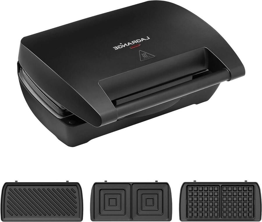 Wafelijzer Sandwichmaker Apparaat voor Snacks Snelle Maaltijden 3-in-1 Platen XXL Formaat Zwart