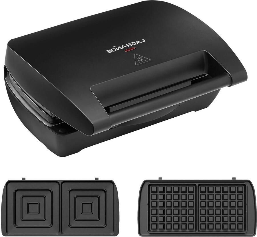 Wafelijzer Sandwichmaker Apparaat voor Snacks Snelle Maaltijden Maken Drie Platen Sets XXL Formaat Zwart