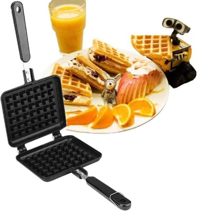 Wafelijzer Sandwichmaker Wafelvorm Ontbijt Maken Antiaanbaklaag 30 x 145 cm Zwart