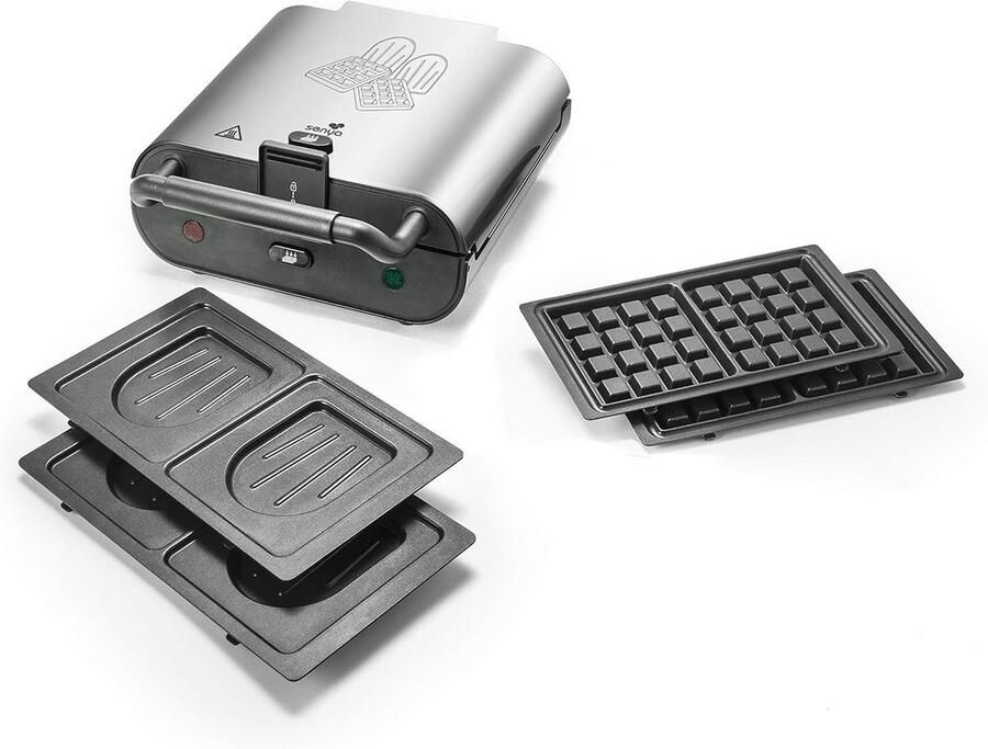 Wafelijzer Tosti-ijzer Apparaat 2-in-1 Maaltijden Bereiden Verwisselbare Platen 800 W Zilver