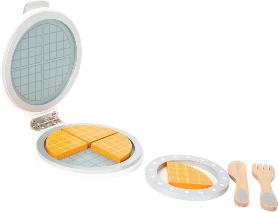 Wafelijzer van Hout voor Kinderen Openklapbaar met 4 Wafels Speelkeuken Accessoires vanaf 3 jaar