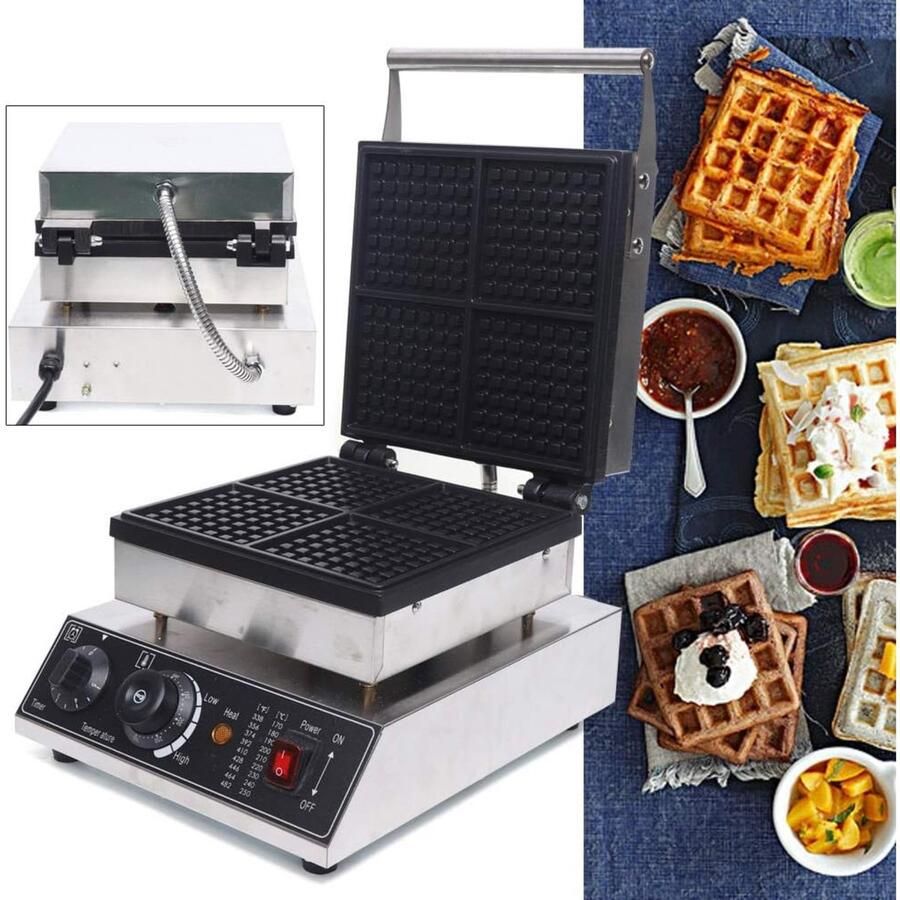 Wafelijzer Verstelbare Temperatuur 1750 W Antiaanbaklaag RVS Zilver