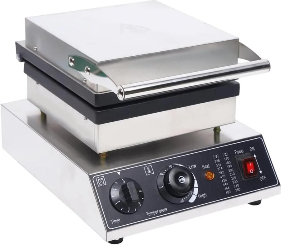 Wafelijzer Vierkant 1500 W RVS Met Timer Voor Bakkerijen En Restaurants