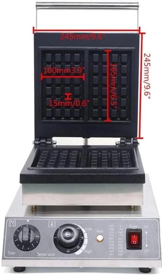 Wafelijzer Vierkant 1500 W RVS Met Timer Voor Bakkerijen En Restaurants