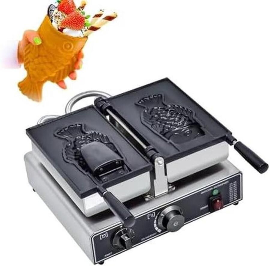 Commercieel Wafelijzer Visvormige Wafelmaker Desserts Maken Instelbare Temperatuur en Timer 335x360x240mm Zilver