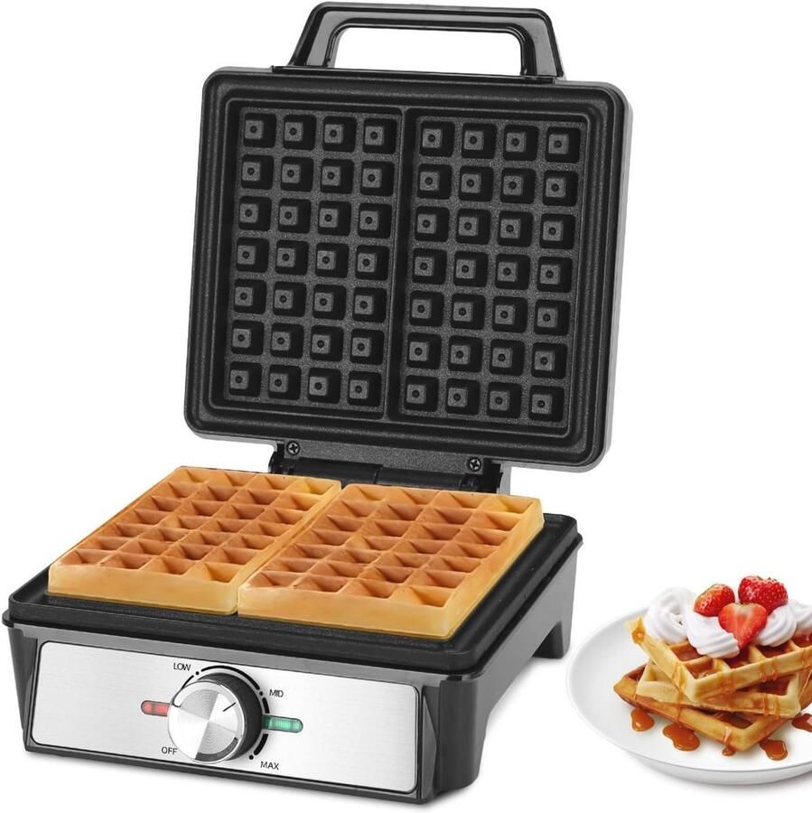 Wafelijzer voor 2 Belgische Wafels 1600 W Instelbare Temperatuur en LED-Display Compact en Antiaanbaklaag