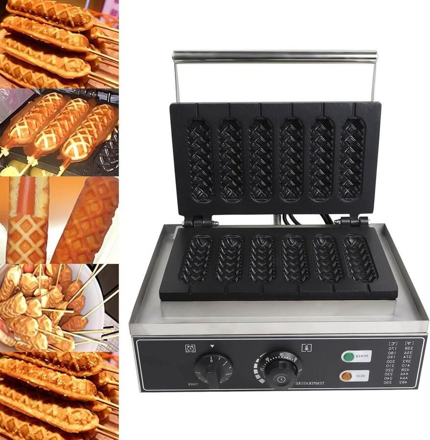 Wafelijzer voor 6 stuks Wafelmaker Snacks Maken Snelle Baktijd 6 Wafels per keer Zilver