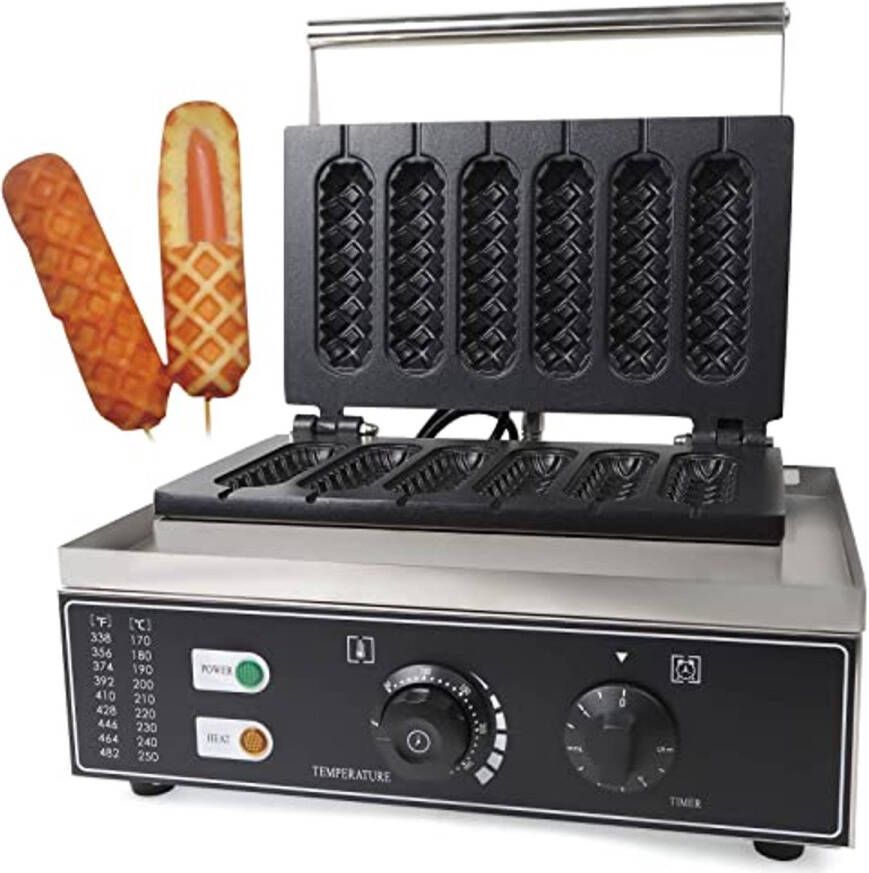 Wafelijzer voor 6 wafels en hotdogs 1500W roestvrij staal professioneel en gemakkelijk te gebruiken