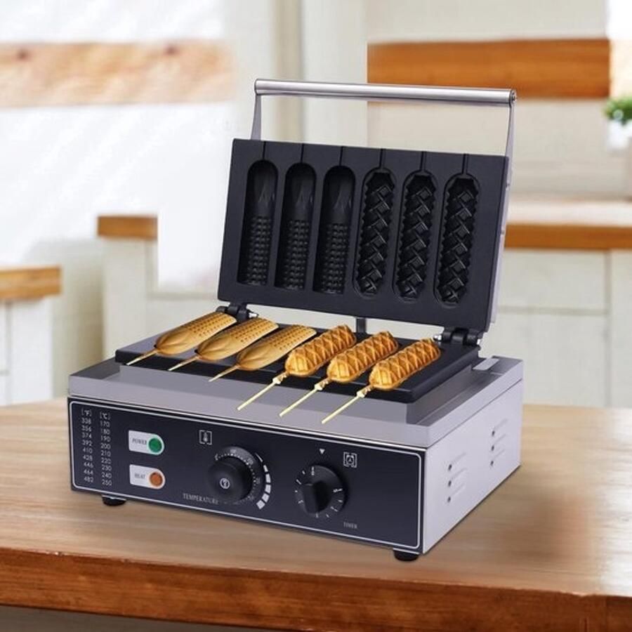 Wafelijzer voor 6 Wafels Wafelmaker Hotdog Wafels Bakken voor Horeca Dubbele Anti-aanbak Platen