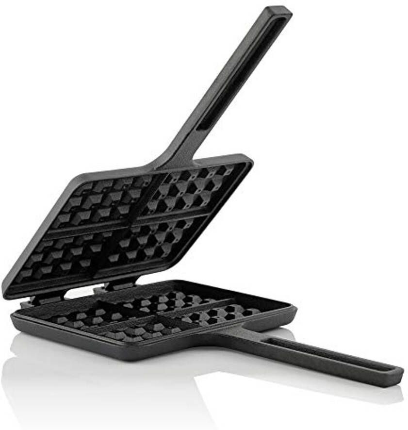 Wafelijzer voor BBQ en Camping Rechthoekig Dubbel Gietijzer Zwart Preseasoned