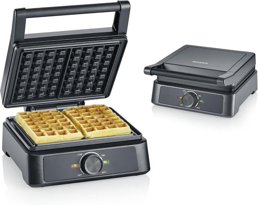 Wafelijzer voor Belgische wafels keramische coating met PFAS-vrije coating met controlelampje praktische kabeloproller 1.600 watt zwart roestvrij staal WA 2130