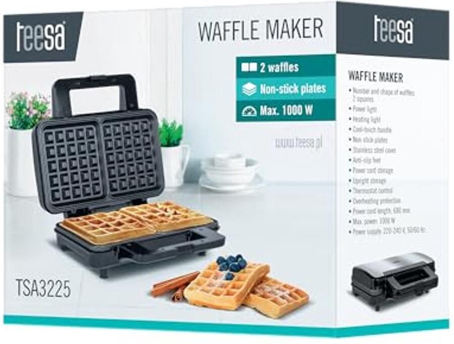 Wafelijzer voor Belgische Wafels met Antiaanbaklaag 1100W