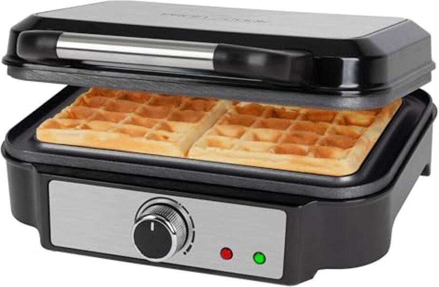 Wafelijzer voor Belgische Wafels met Antiaanbaklaag en Traploze Bruiningsgraad 1000 Watt