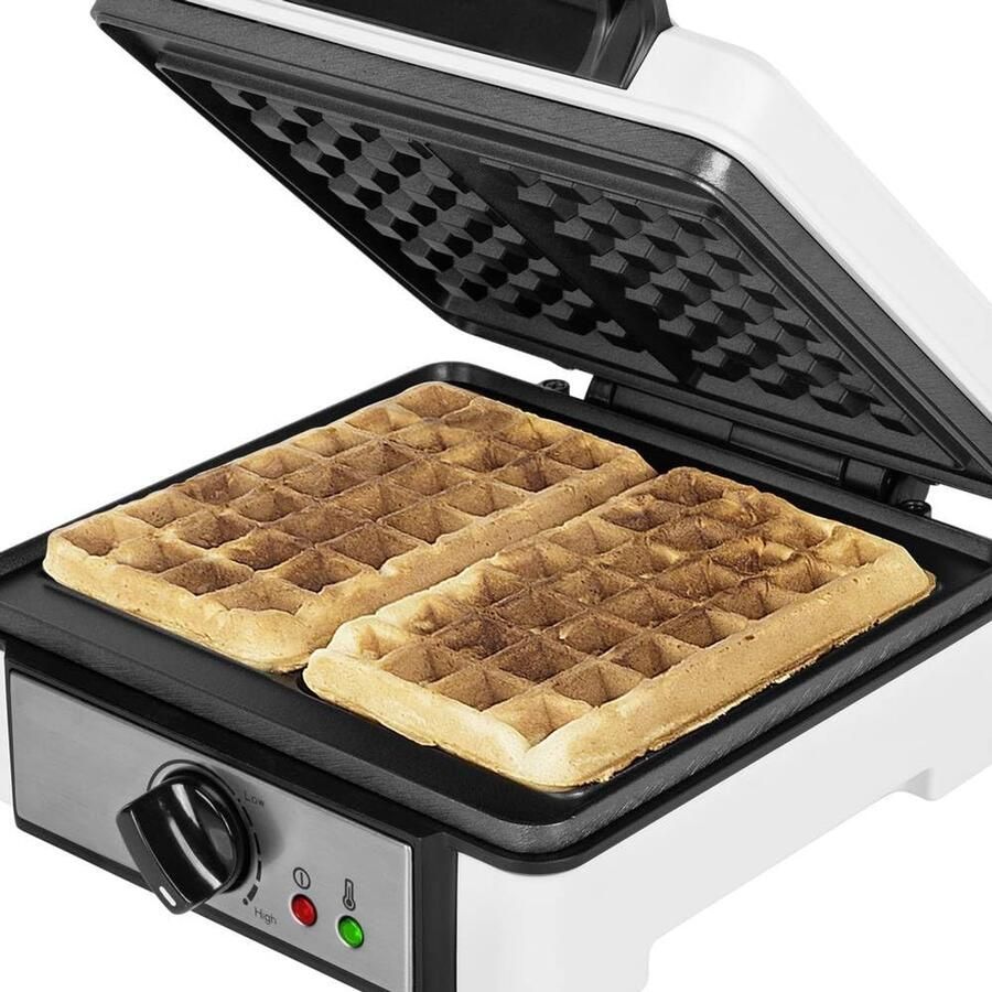 Wafelijzer voor Brusselse Wafels – Instelbare Temperatuur – Antiaanbaklaag – 1200 W – Controlelampje – Wit