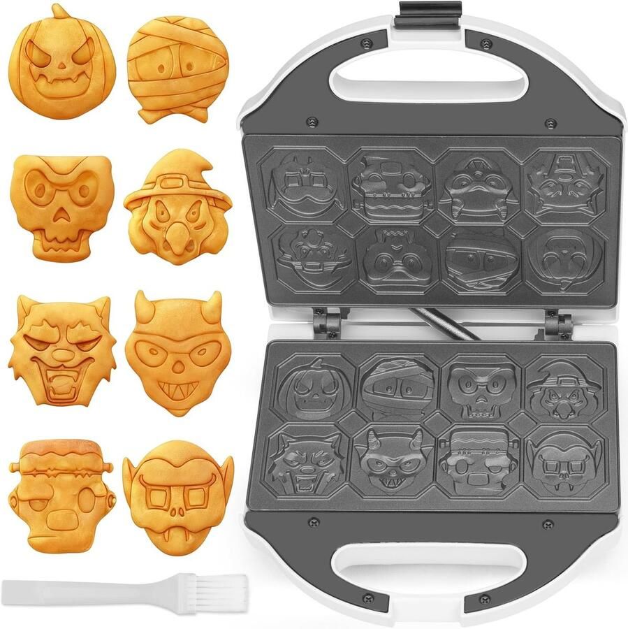 Wafelijzer voor Halloween Multicolor Compact Elektrisch Wafelijzer met 8 Griezelige Ontwerpen Voor Kids en Volwassenen