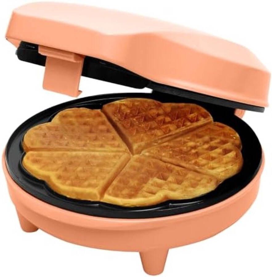 Wafelijzer voor klassieke hartwafels Wafelmaker voor wafels in hartvorm met indicatielampje & antiaanbaklaag retro-design 700 Watt Oranje