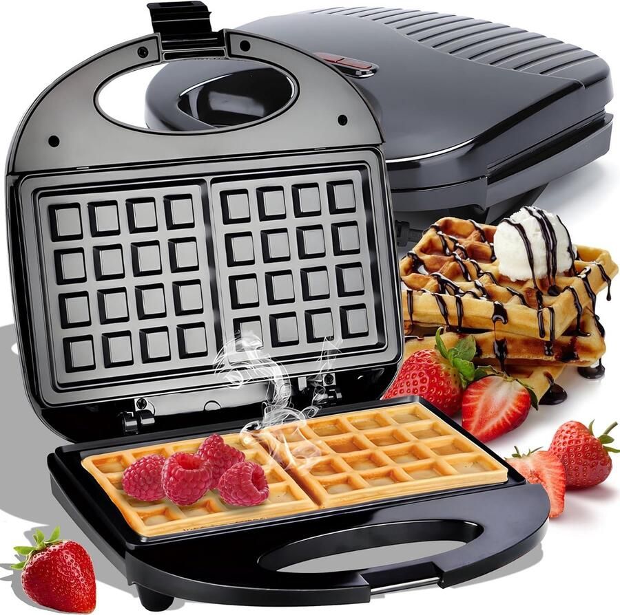Wafelijzer voor traditionele 2 Belgische wafelijzer 750 watt vermogen bakvorm 22 5 x 22 5 cm klassiek compact wafelijzer in slim design dubbele wafelplaten 220 V zwart