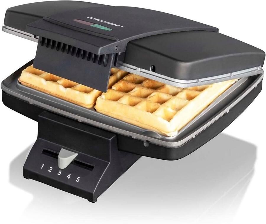 Wafelijzer voor traditionele Belgische wafels 930 W met baklamp zwart metaal