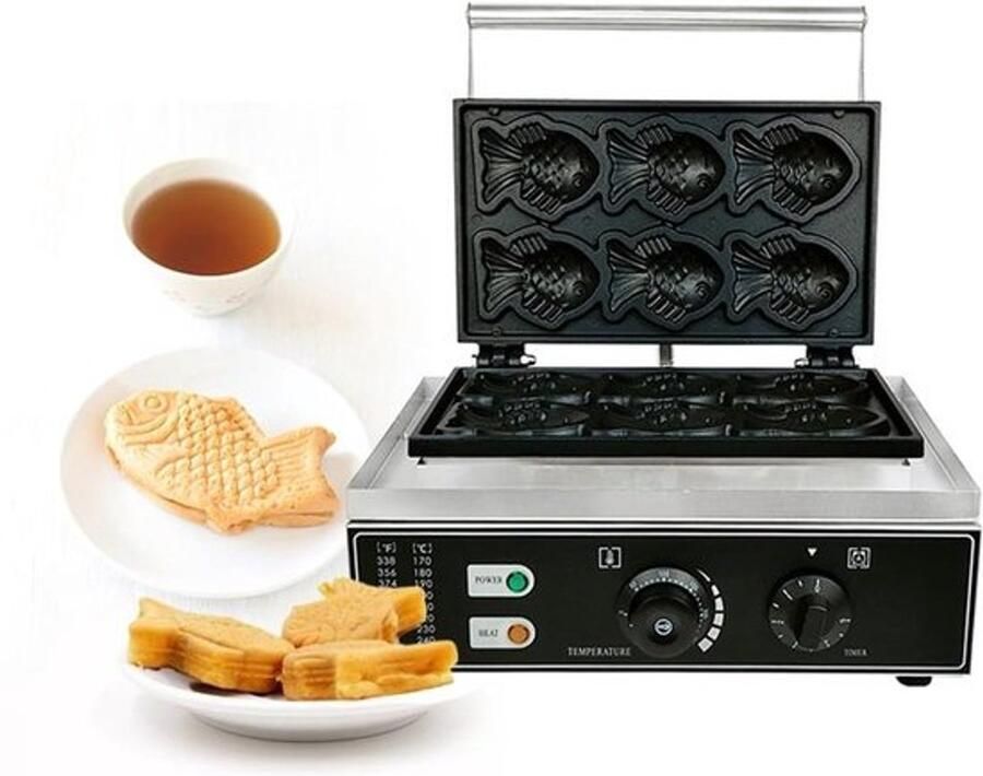 Wafelijzer Vorm Vis Apparaat Bakken Snacks Maken Zes Vissen Tegelijk 44x41x26cm Wit