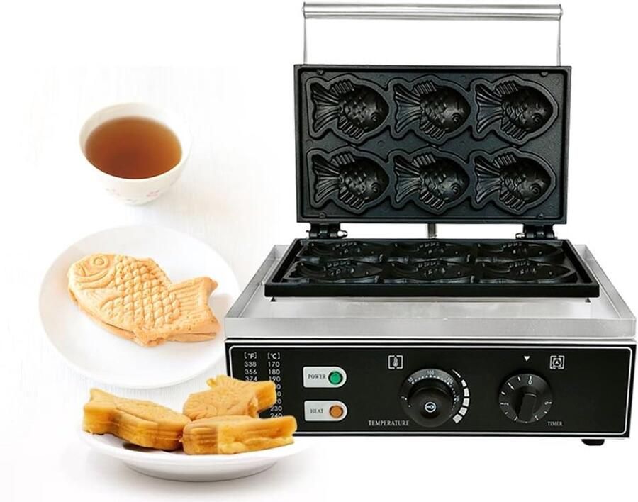 Wafelijzer Vorm Vis Apparaat Bakken Snacks Maken Zes Vissen Tegelijk 44x41x26cm Wit