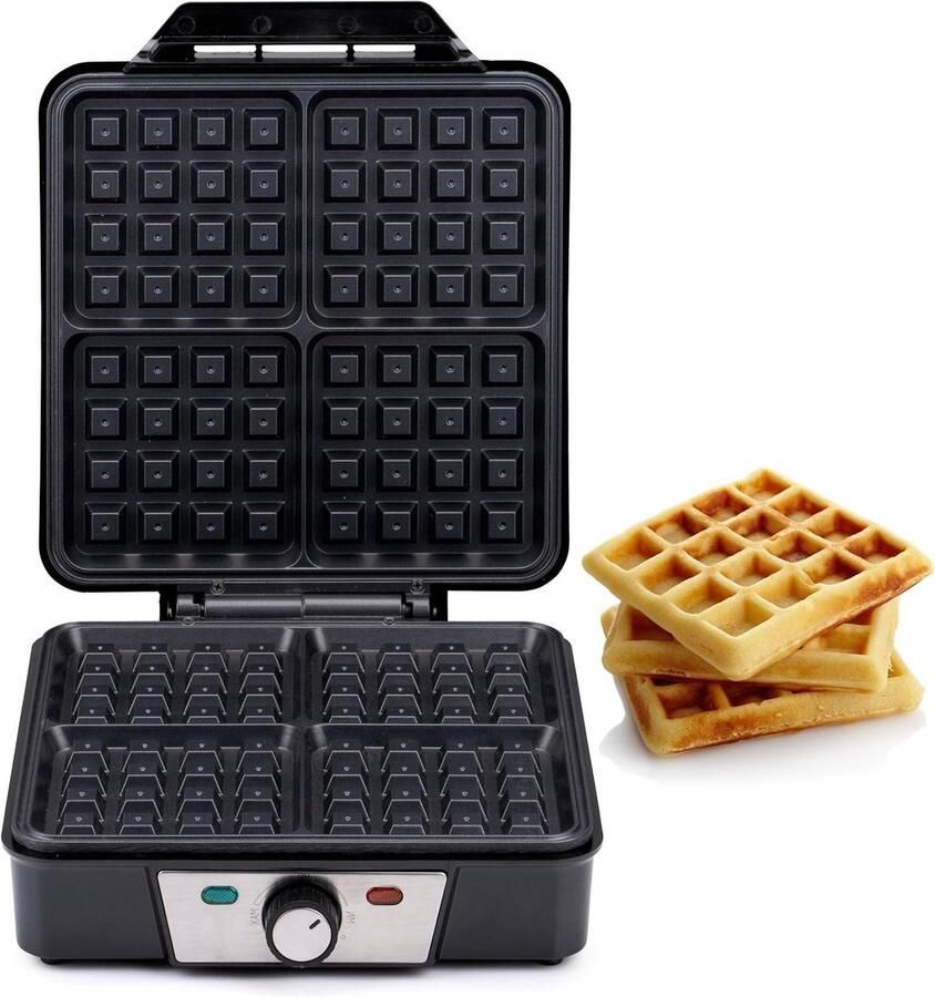 Wafelijzer Wafel machine Brusselse wafels maken Antiaanbaklaag 4 wafels Zilver