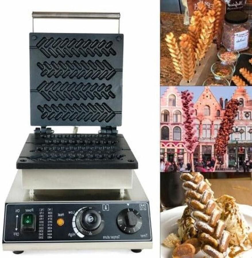 Wafelijzer Wafelmachine Snacks Maken Non-stick Coating 4 Wafels Zwart