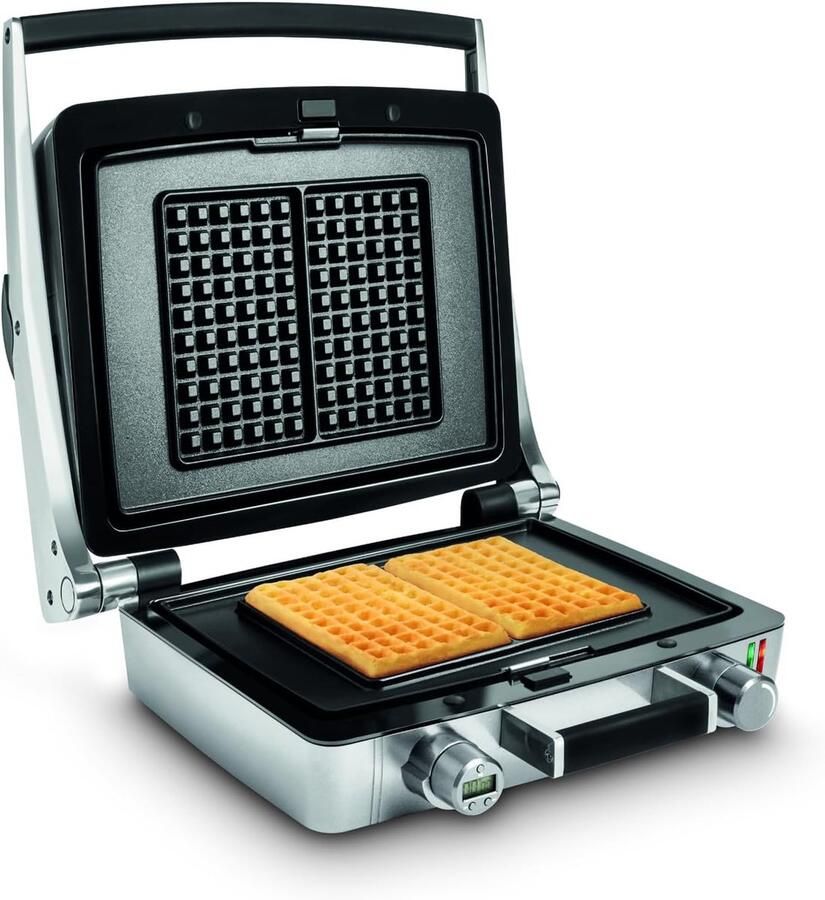 Wafelijzer Wafelmachine Zes Wafels Maken PFAS Vrij 33.5 x 34 x 13 cm Zilver Grijs
