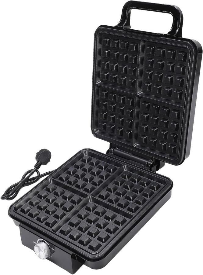 Wafelijzer Wafelmaker Familieontbijt Diepere Platen 4 plakjes Zilver