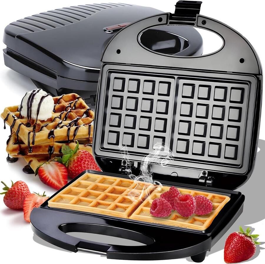 Wafelijzer Wafelmaker Lekkere Wafels Bakken Antiaanbaklaag 22.5 x 22.5 cm Zwart