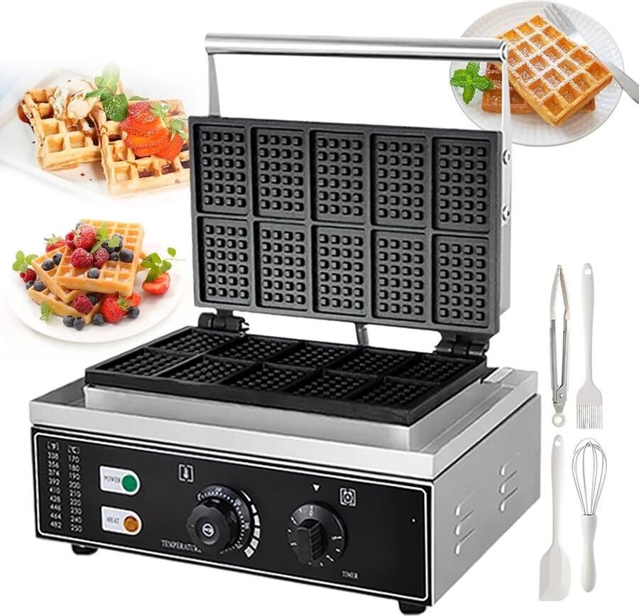 Wafelijzer Wafelmaker Wafels Bakken Dubbele Verwarming 10 Stuks Zilver