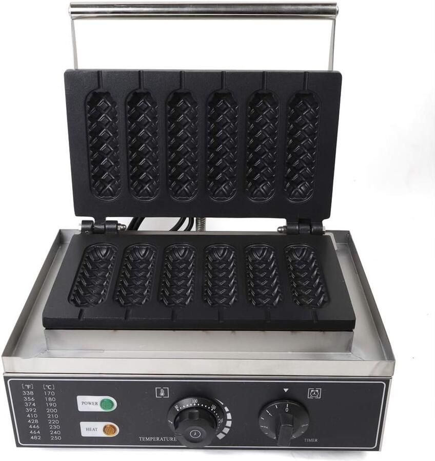 Wafelijzer Wafelmaker Wafelstokjes Wafels Bakken 6 Stuks Tegelijk 14 x 4 cm Zilver