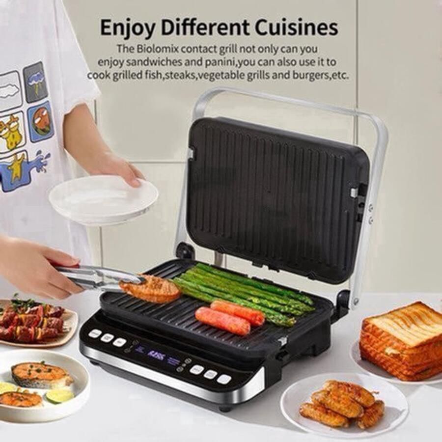 Wafelijzer Wafelmaker Waffle Iron Waffle Machine Regelbare Thermostaat 2000W Digitale Contactgrill & Panini Pers 180° Openklapbaar Zilver