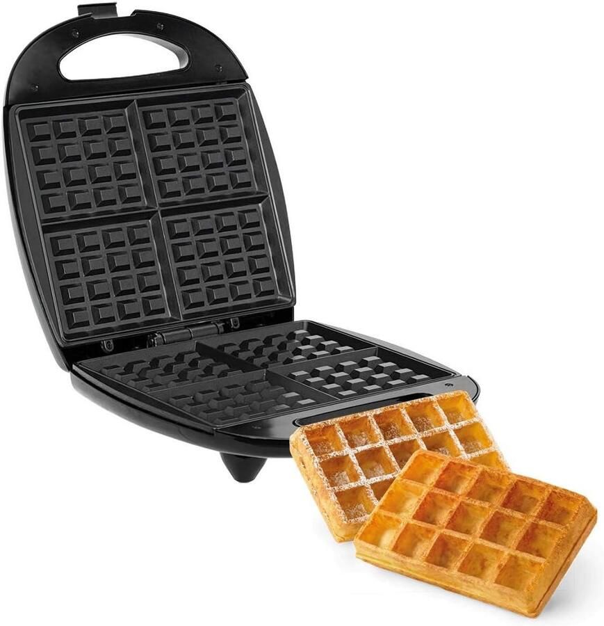 Wafelijzer Wafelmaker Zelf Wafels Bakken Maakt 4 Wafels Tegelijk 1300 Watt Zwart