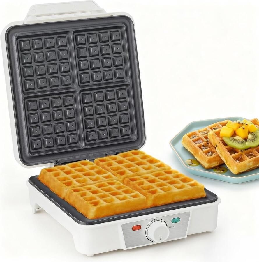 Wafelijzer Wit Voor 4 Wafels Traploze Temperatuurregeling Voor Gezinnen